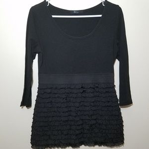 3 for $20 | Xai Top Black Ruffle 3/4 Sleeve Size L